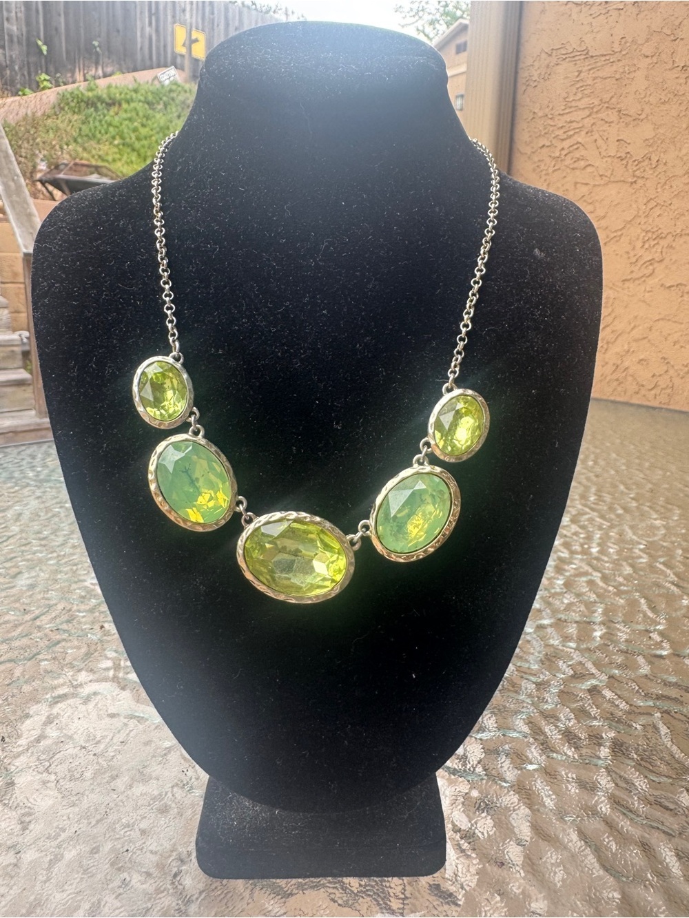Monet Lime Green Crystal Statement Necklace